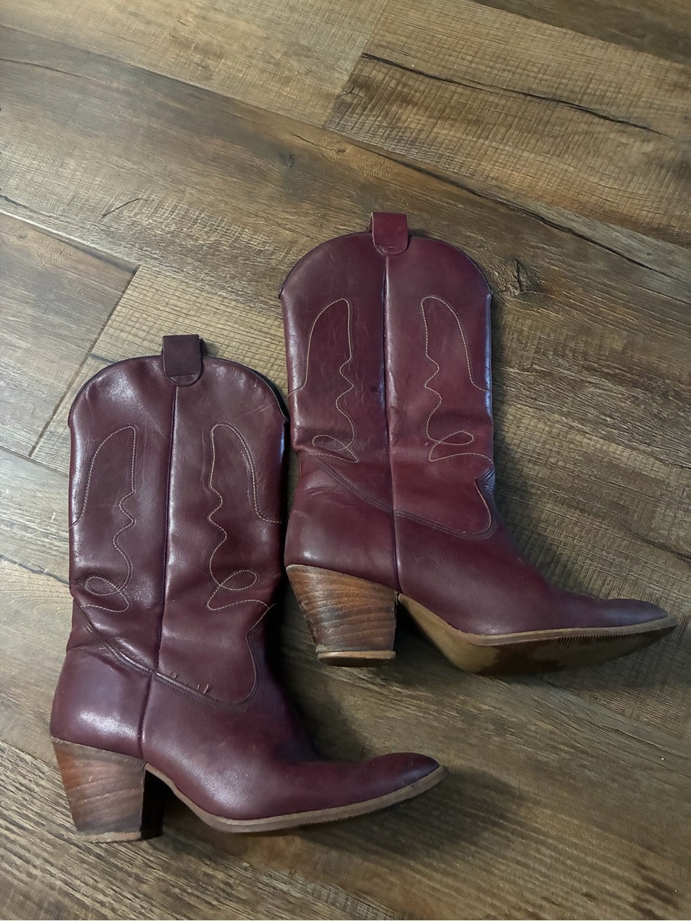 Zodiac Women's Burgundy Leather Cowboy Boots - Picture 2 of 7
